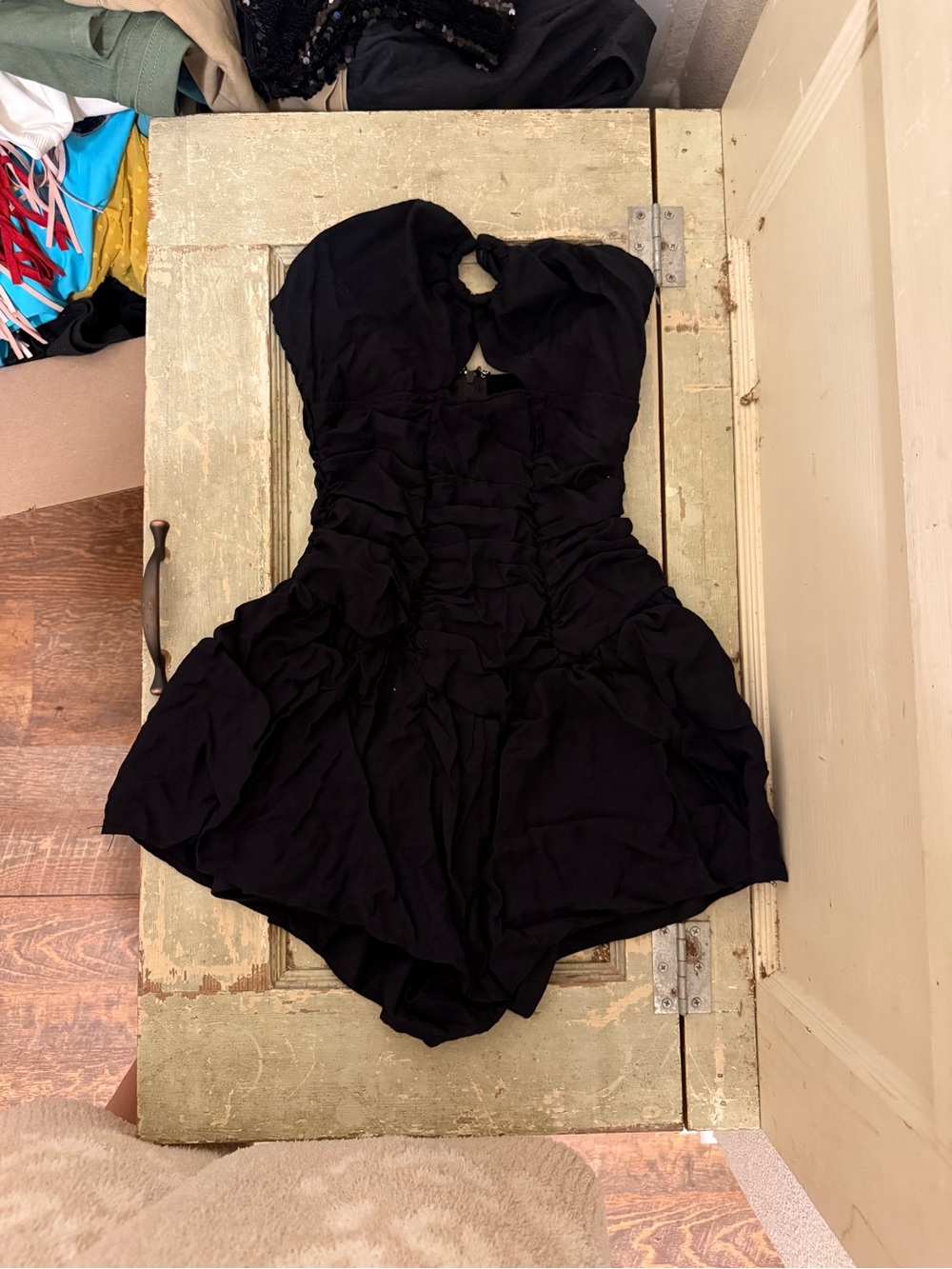 Black Ruched Bustier Romper Mini Dress Sweetheart Cutout Party Going Out